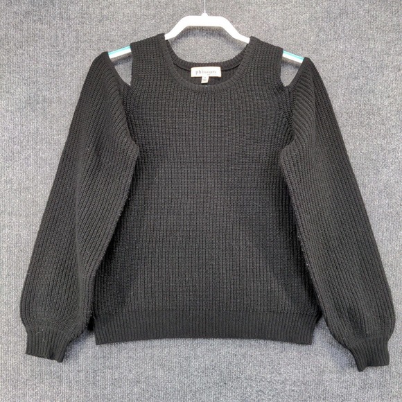 Philosophy Republic Clothing Womens Wool Blend Sweater Black Small Cold Shoulder - Picture 2 of 12